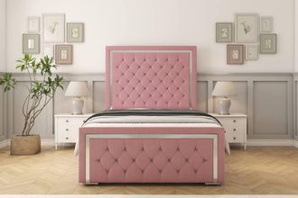 Sloomy Sofia Chrome Plush Frame-Mattress - 50 Upholstered Headboard in Pink | Size: Small Single
