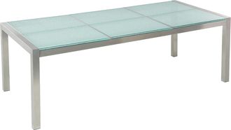 Beliani Mesa De Jard&iacute;n Con Tablero De Vidrio Agrietado 220 X 100 Cm Para 8 Personas Con Marco De Acero Grosseto