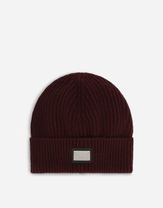 Dolce & Gabbana Knit Cashmere And Wool Hat With Logo Tag - Man Hats And Gloves Burgundy Wool Onesize