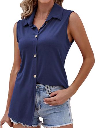 Generic Womens Tops Summer Casual Button Down Shirts Trendy Vest Sleeveless Camisole Blouses for Women Flowy Tank Tops Fashion Casual Dressy Blouses Going Out