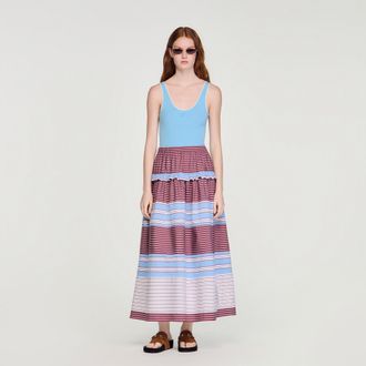 Sandro Long striped cotton skirt