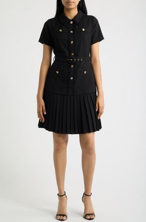 Elie Tahari Mixed Media Shirtdress in Black at Nordstrom, Size 16
