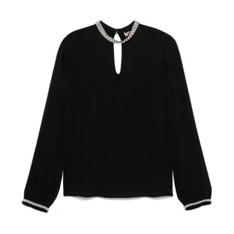 Twinset Zwarte blouse met kraalversiering - Dames - Blouses - Zwart - XS - Overhemden