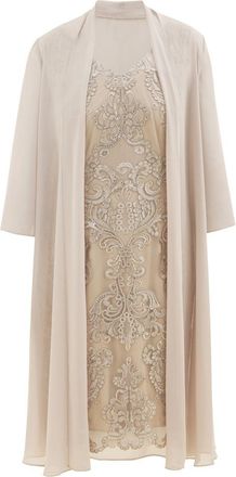 Gina Bacconi Womens Joss Short Embroidered Dress With Illusion Jacket - Taupe - Size 12 UK