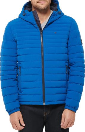 Tommy Hilfiger Mens Stretch Poly Hooded Packable Jacket, Royal Blue, L