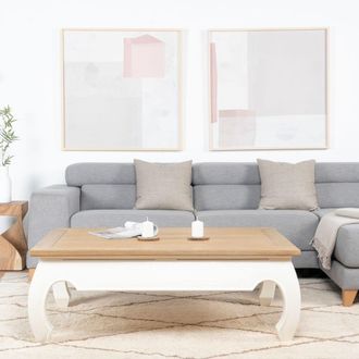 Wabi Home Curve blanca mesa de centro elevable madera de sungkai 120.5x81x43cm