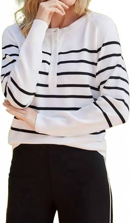 Karen Kane Stripe Henley Sweater In Off White And Black