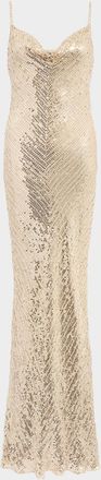 Jenny Packham Ariel Sleeveless Cowl-Neck Sequined Gown