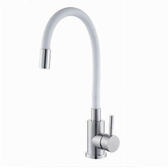 Trade Shop Trade Shop - Miscelatore Rubinetto Lavello Cucina Canna Flessibile Bianco Acciaio Satinato 52688