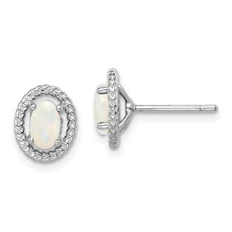 Diamond2Deal Sterling Silver Rhod-plat Milky Opal Oval Stud Earrings