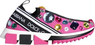 Dolce & Gabbana Roze Kristal Lage Sneakers - Dames - Sneakers - Roze - 36 EU - Katoen - Schoenen