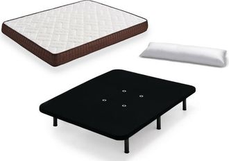 HOGAR 24 Cama Completa - Colchón Viscobrown Reversible + Base Tapizada 3D Color Negro + 6 Patas De 32cm + Almohada De Fibra, 90x190 Cm