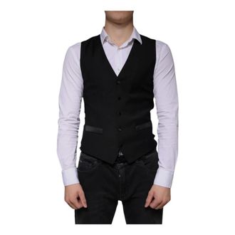 Dolce & Gabbana Waistcoats, male, Black, XS, Black Wool Waistcoat Dress Formal Vest