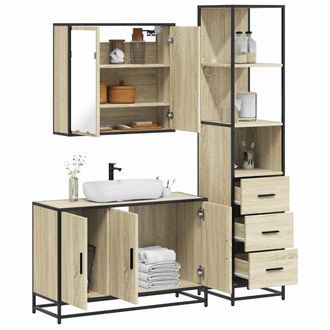 Berkfield Home 3 Piece Bathroom Furniture Set Sonoma Oak Engineered Wood in Brown