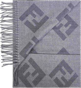 Fendi macro motif fringed scarf - Grey