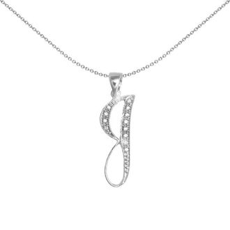 Jewelco London 9ct White Gold Diamond Script Initial ID Charm Pendant Letter J - 9P060-J