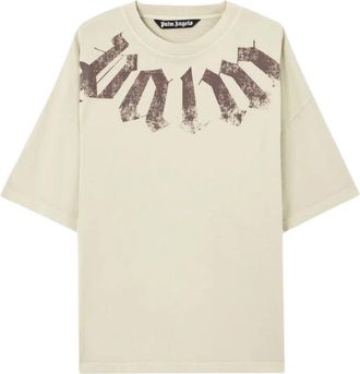 Palm Angels Big Neck Logo Loose Tee - Heren - T-shirts - Beige - XS - Tops