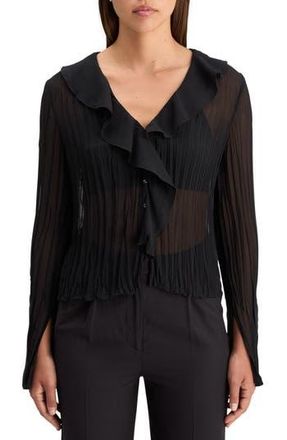 Scotch & Soda Ruffle Pleated Top in Evening Black at Nordstrom Rack, Size 12 Us / 42 Eu