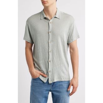 Alex Crane Ola Linen Knit Short Sleeve Button-Up in Steel at Nordstrom, Size X-Small