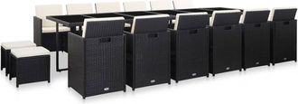 vidaXL Set Comedor De Jard&iacute;n 17 Piezas Y Cojines Rat&aacute;n Sint&eacute;tico Negro Vidaxl