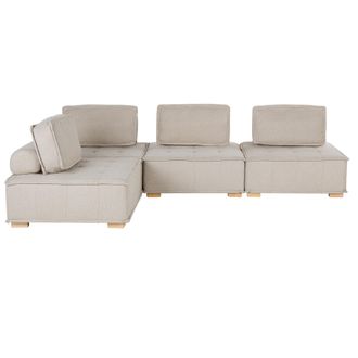 Beliani Beliani - Sof&aacute; Esquinero 4 Plazas De Poli&eacute;ster Beige Madera Clara Modular Moderno Tibro