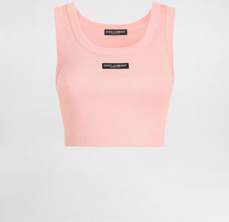 Dolce & Gabbana Cotton Cropped Tank Top With Logo - Woman Shirts And Tops Pink 36