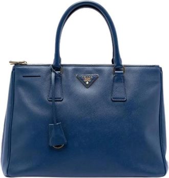 Prada Pre-owned Handbags, female, Blue, Size: ONE SIZE Pre-owned Medium Lux Double Zip Galleria Satchel