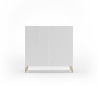 HERDASA Zapatero melamina roble claro puertas blanco patas roble cl 87x90x27cm