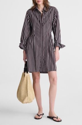 Madewell Tucked Long Sleeve Mini Shirtdress in Chocolate Plum at Nordstrom, Size 14