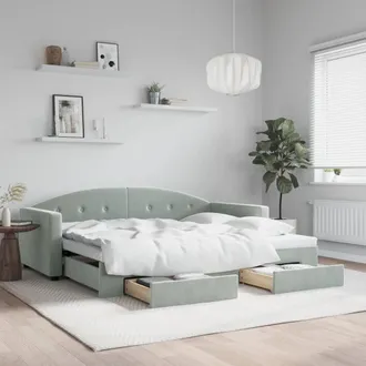 vidaXL Sof&aacute; Cama Nido Con Cajones Terciopelo Gris Claro 90x190 Cm Vidaxl