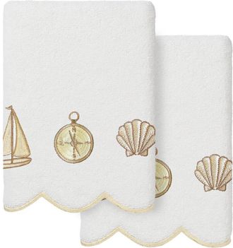 Linum Home Textiles 100% Turkish Cotton Sea Joy Scallop 2Pc Embellished Hand Towel Set
