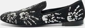 Giuseppe Zanotti Black/white Hand Print Suede Crystal Embellished Smoking Slippers