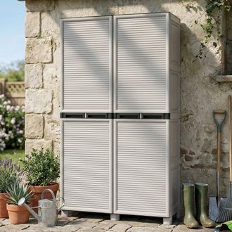 Dmora Armario Para Exteriores O Interiores Multiusos, 3 Puertas M&oacute;viles Y 3 Estantes De Polipropileno, 100% Made In Italy, 100x39h172 Cm, Color Gris Claro, 