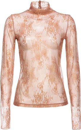 Pinko Traminer Maglia Pizzo Strech Laminato - Dames - Longsleeves - Beige - L - Tops