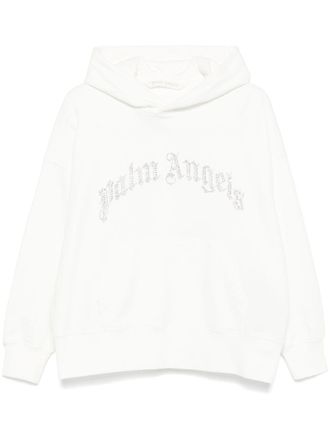 Palm Angels crystal-embellished logo hoodie - women - Cotton/glass - S - White