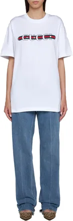 Gucci Womens Printed Cotton Jersey T-Shirt White T-Shirts & Jerseys