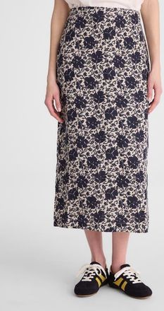 Madewell Floral Print Linen Midi Skirt in Oat at Nordstrom, Size 10
