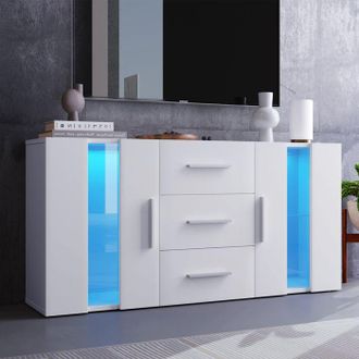 OEM Mueble De Tv Moderno, Blanco, Con Iluminaci&oacute;n Led, 2 Puertas Y 3 Cajones, Mueble De Sal&oacute;n, 140 X 35 X 70 Cm