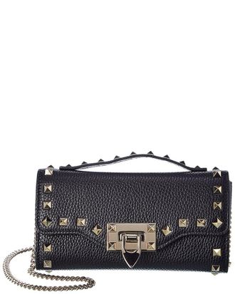 Valentino Rockstud Grainy Leather Wallet On Chain