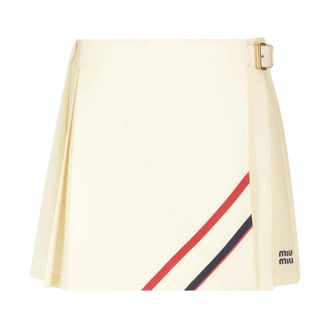 Miu Miu Pliss&eacute; Wool and Mohair Skirt - female - Miu Miu - Short Skirts - Beige - S - Skirts