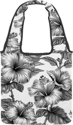 Generic Dark Hibiscus Flower Reversible Canvas Shoulder Tote - Double-Sided Print, 12oz Cotton, 27cm Drop, Fold-Flat Bag for Travel, Shopping, Street Outings