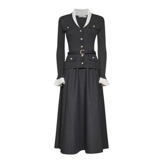 Self Portrait Pf26-131T Ribbed Knit Cardigan with Detachable Skirt - female - Self Portrait - Midi Dresses - Gray - S - Dresses
