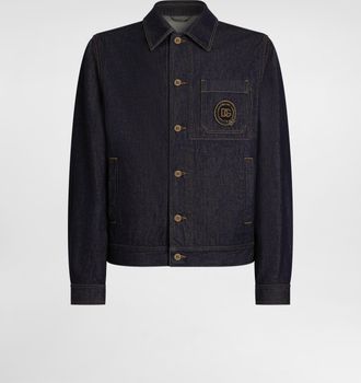 Dolce & Gabbana Denim Jacket With Logo Patch - Man Denim Multi-colored 46