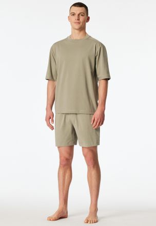 Schiesser Shorty SCHIESSER Modern Nightwear, Herren, Gr. 48, 713, gr&uuml;n, Single Jersey, Obermaterial: 73% Baumwolle, 27% Polyester, bequem kurz, Rundhals, Homewe