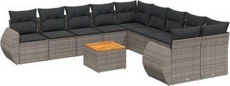 vidaXL Set De Sof&aacute;s De Jard&iacute;n 11 Pzas Y Cojines Rat&aacute;n Sint&eacute;tico Gris Vidaxl