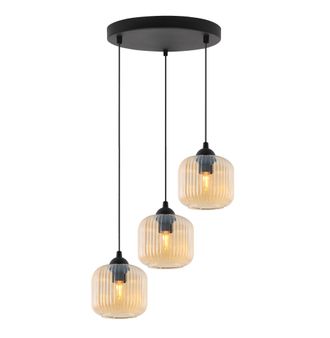 OEM L&aacute;mpara Colgante Riffle Negra 3 Planas Pantalla Miel Cilindro E27