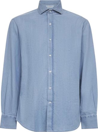 Brunello Cucinelli Slim Fit Lichtblauw Overhemd - Heren - Spijkeroverhemden - Blauw - L - Katoen - Overhemden