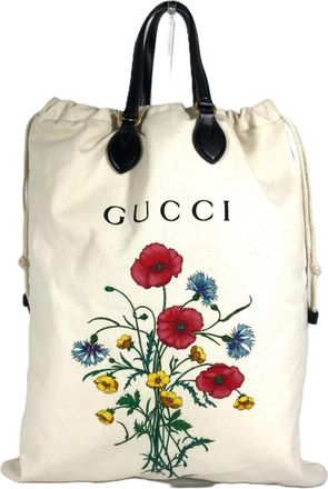 Gucci Black White Leather Canvas Shoulder Bag Tote Bag (Pre-Owned)