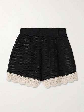 Sea New York Shorts In Cotone Punto A Giorno Con Finiture Crochet Kendall - Nero
