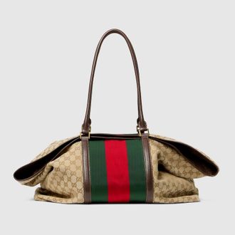 Gucci GG Duffle Bag With Web, Beige, GG Canvas